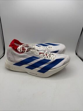 ADIDAS ADIZERO ADIOS PRO 4 White/Blue Running Shoes with Red Collar S11